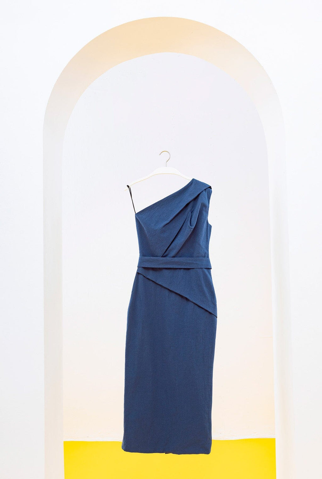 VESTIDO MARELLA CON UN HOMBRO AZUL
