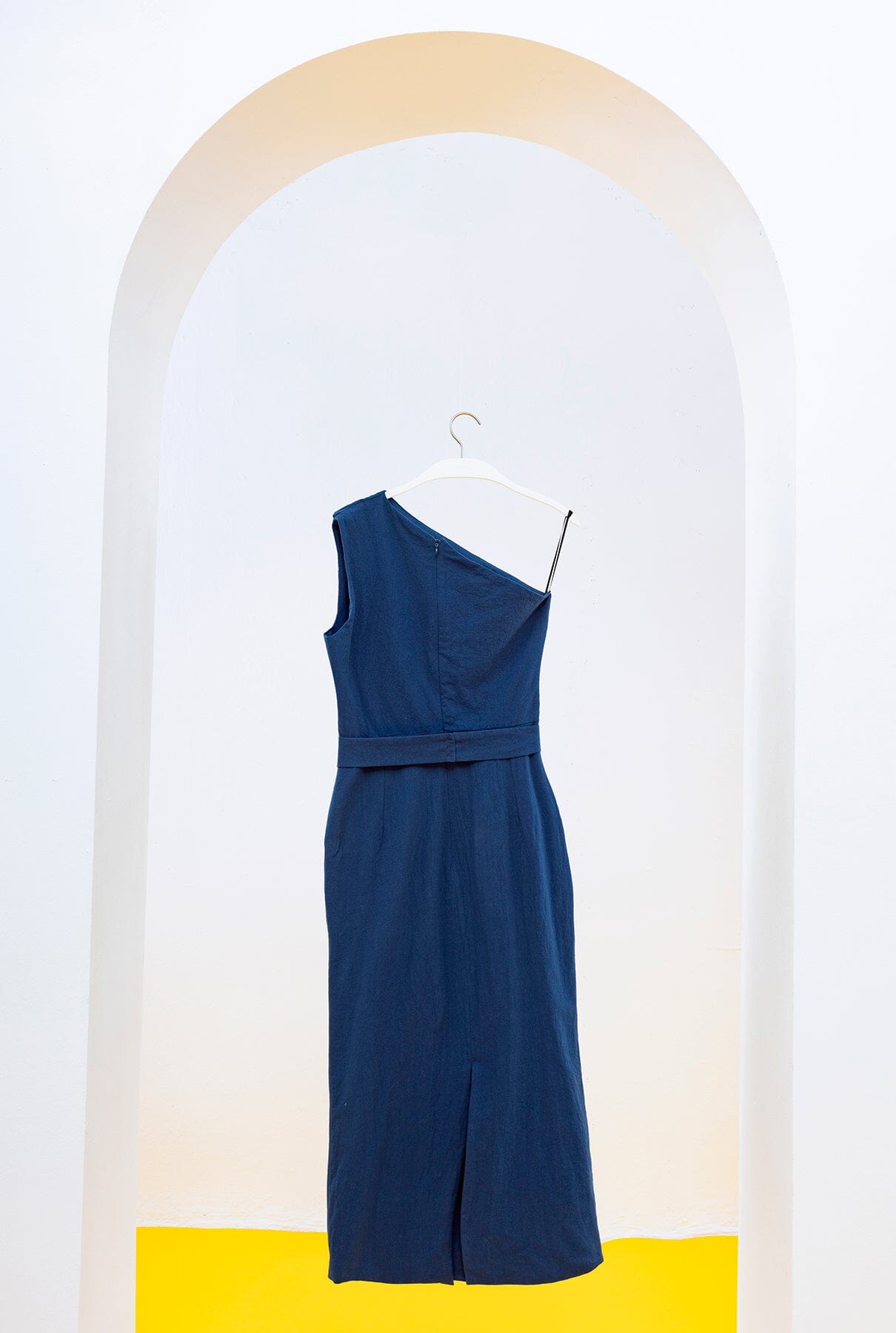 VESTIDO MARELLA CON UN HOMBRO AZUL