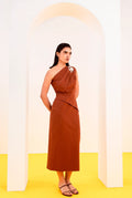 VESTIDO MARELLA CON UN HOMBRO MARRÓN