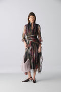 Vestido midi cruzado organza estampada