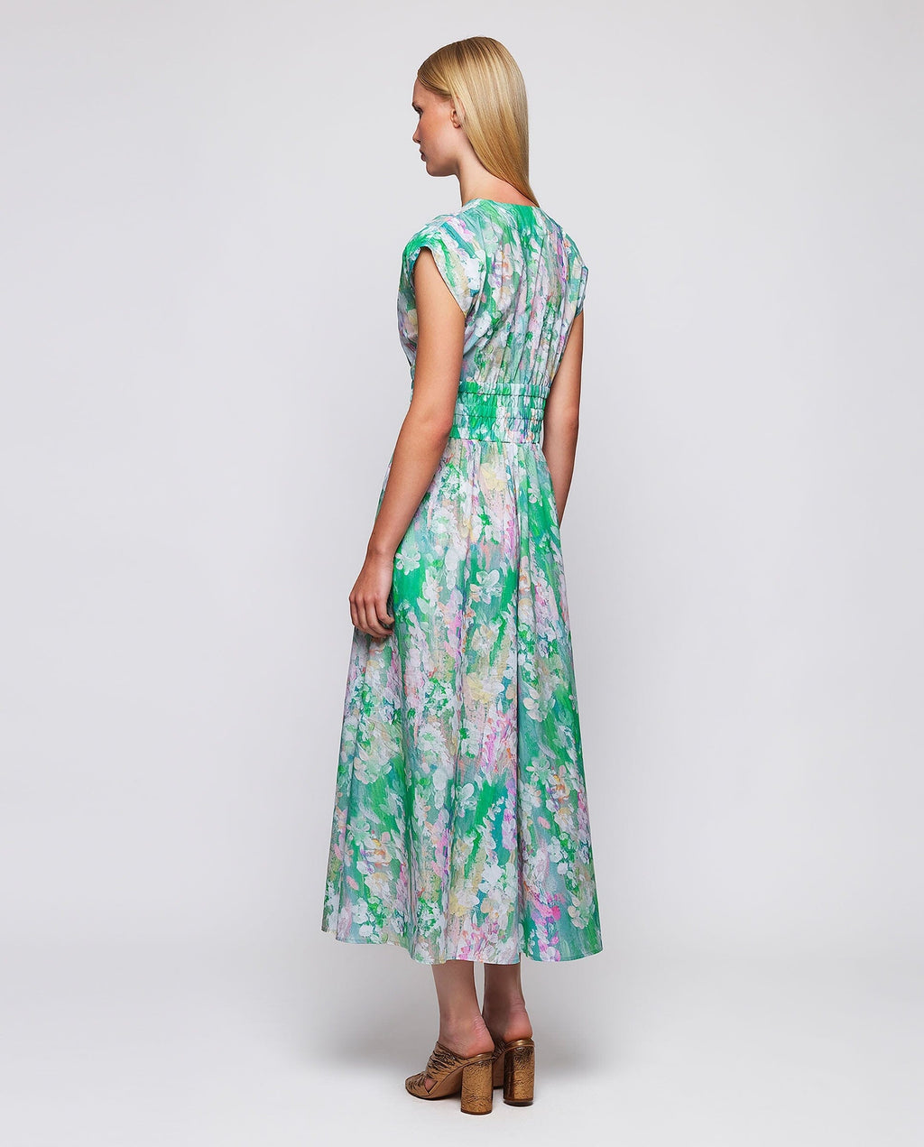 Vestido midi verde estampado algodón
