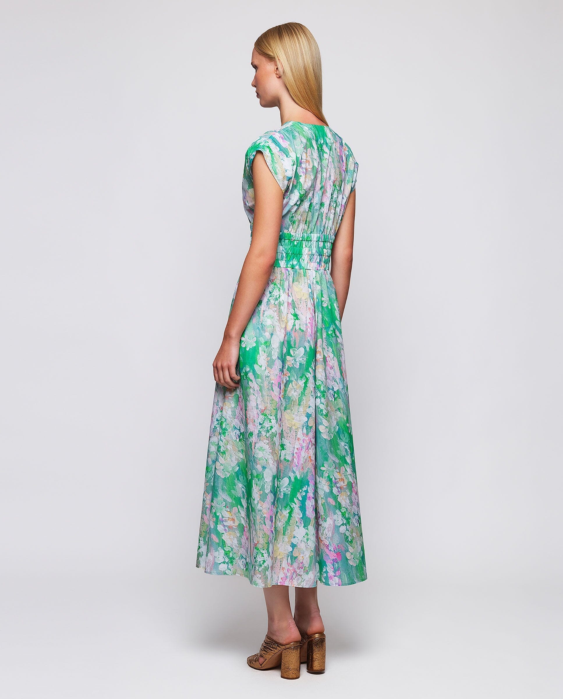 Vestido midi verde estampado algodón
