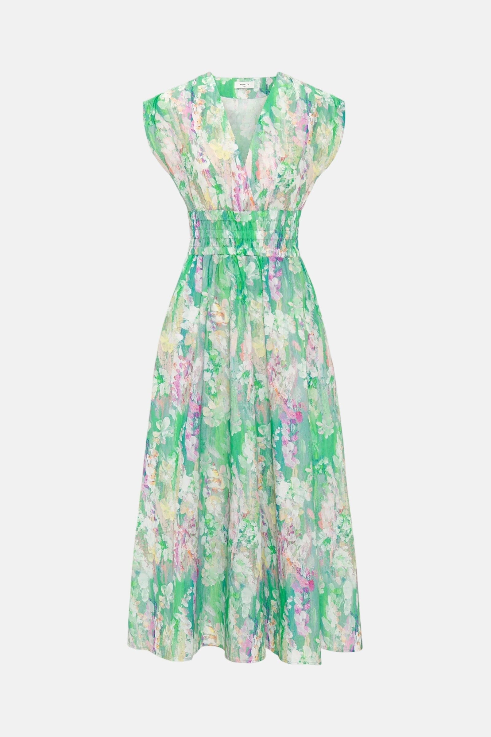 Vestido midi verde estampado algodón