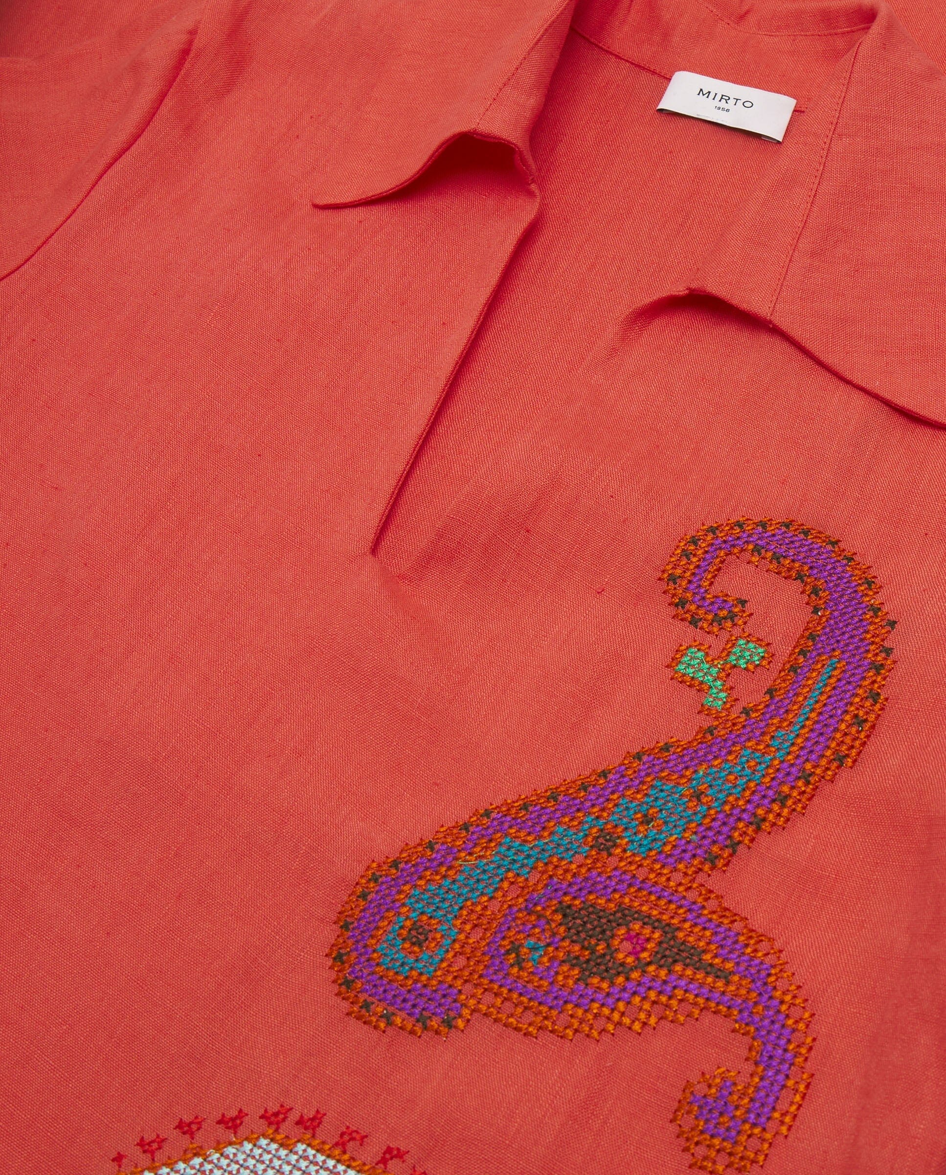Vestido naranja bordado paisley de lino
