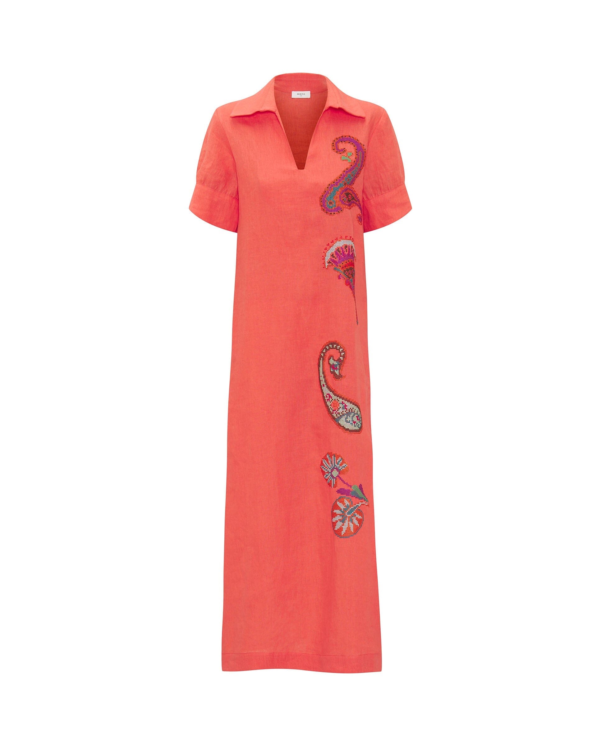 Vestido naranja bordado paisley de lino