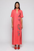 Vestido naranja bordado paisley de lino