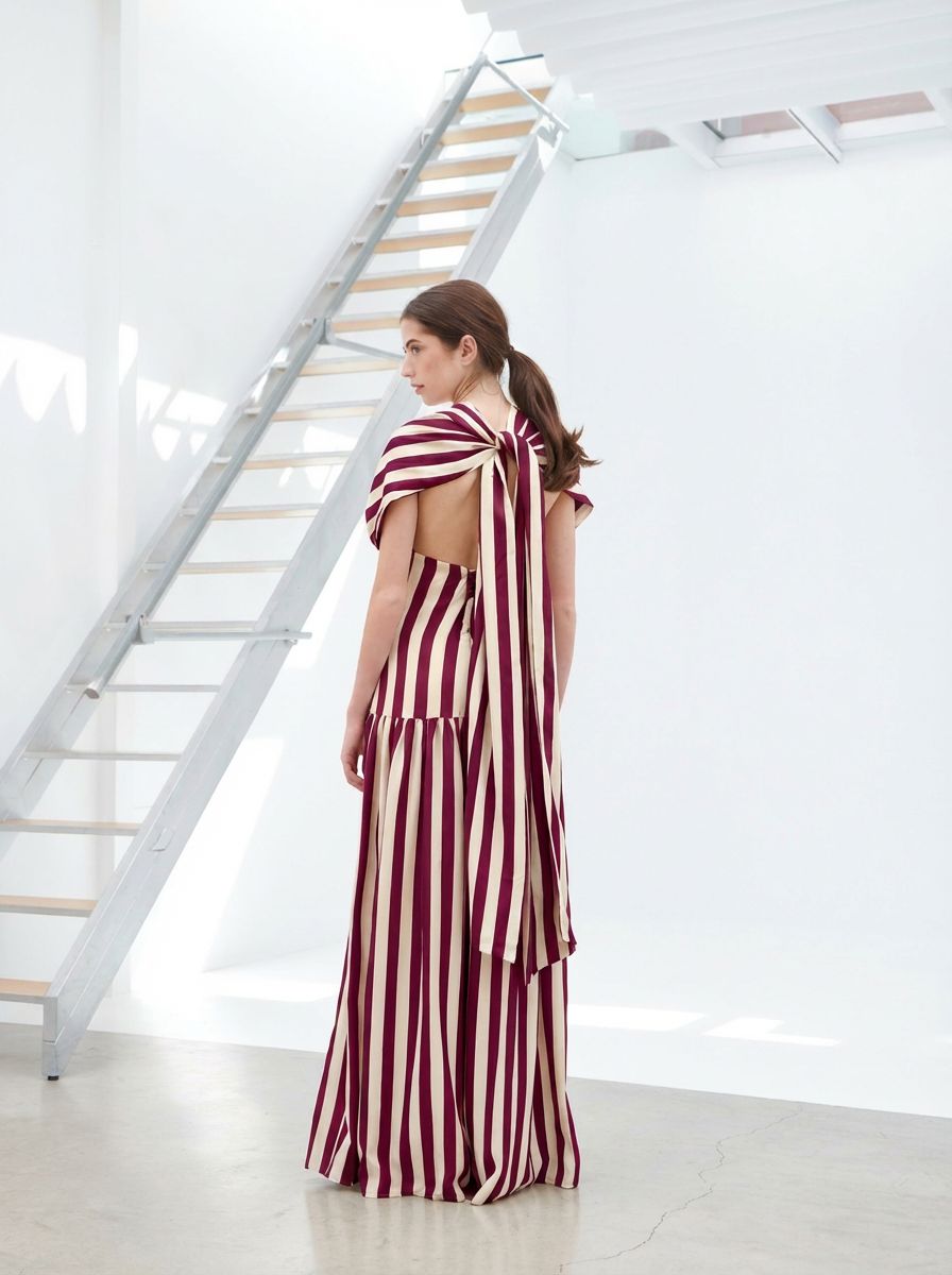 Vestido Violeta rayas burdeos