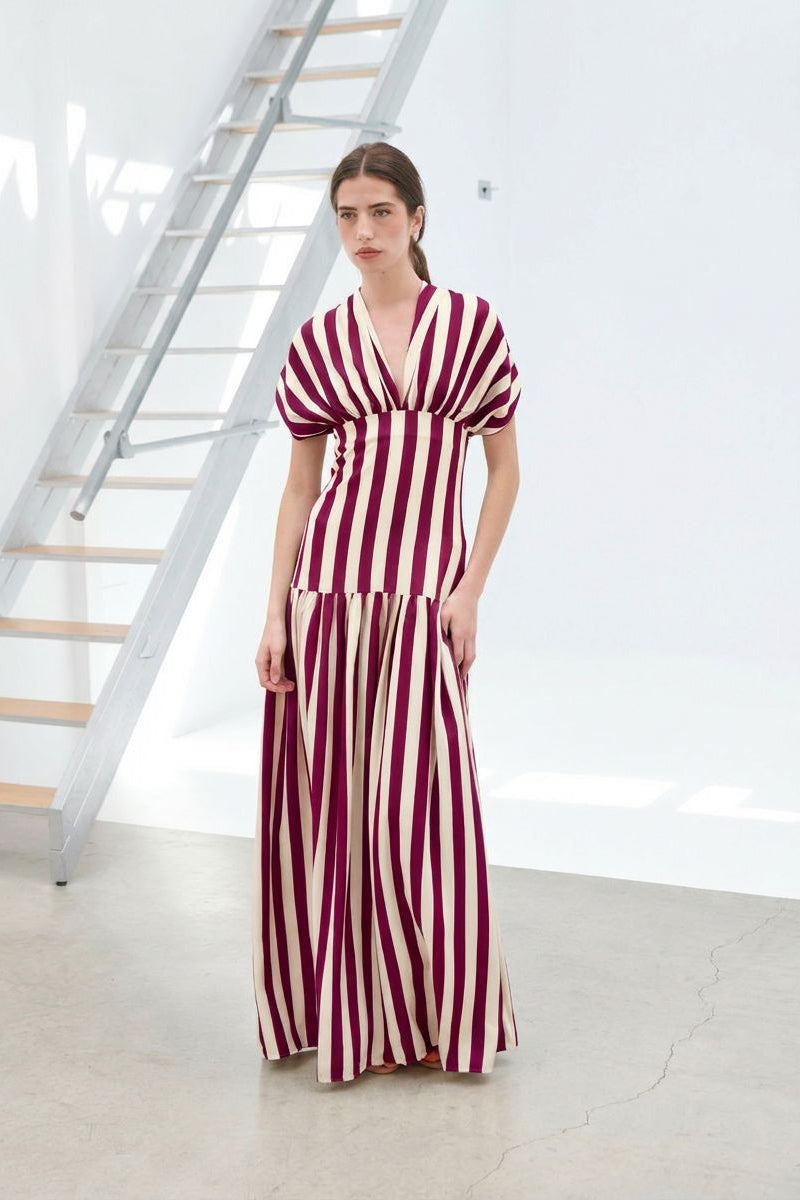 Vestido Violeta rayas burdeos